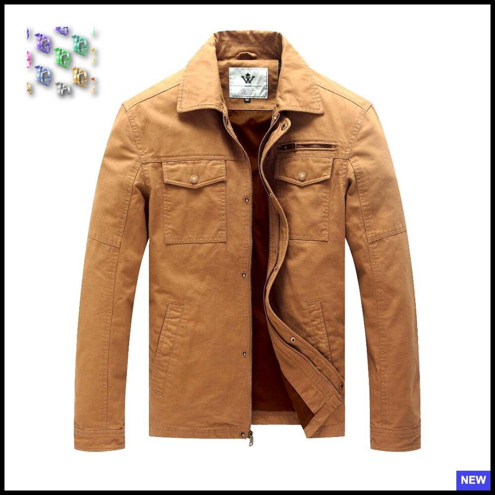 Men's Casual Cotton Military Lapel Jacket Classic Style Windbreaker Lightweight